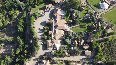 Aerial drone view of mountain resort with pool in Chile Stock Footage 334815610