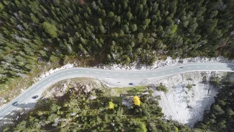 Aerial Drone View of Mountain Road Through Forest in Switzerland Stock Footage 327974811