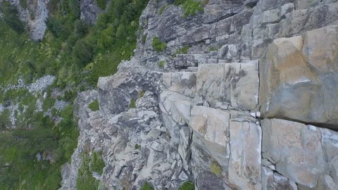 Aerial drone view of mountain rocks and cliff, Tahoe Lake, California Video stock 100848817
