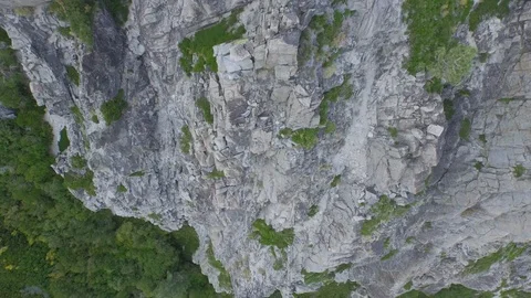 Aerial drone view of mountain rocks and cliff, Tahoe Lake, California Video stock 100849112