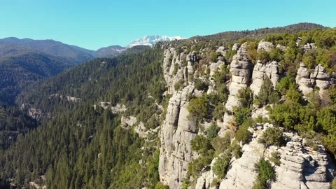 Aerial drone view of mountain valley with beautiful rock formations. Stock Footage 234317720