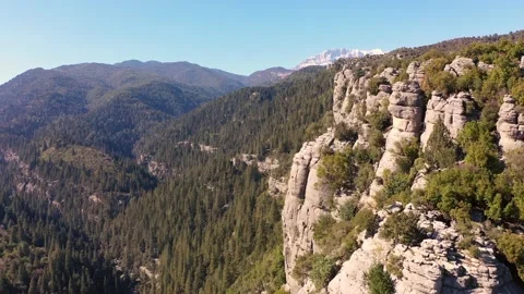Aerial drone view of mountain valley with beautiful rock formations. Stock Footage 234317751