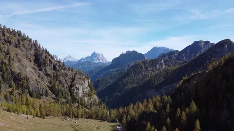 Aerial Drone View of Mountain Valley and Alpine Peaks in the Dolomites Stock Footage 326208792