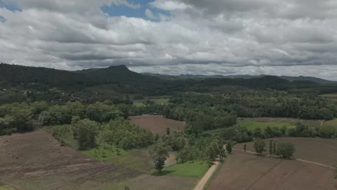 Aerial Drone View of Mountain Valley With Plowed Fields and Tropical Trees,.. Vídeos de archivo 337011543