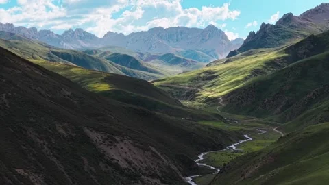 Aerial Drone View of Mountain Valley and River in Western Sichuan China Stock Footage 338429479