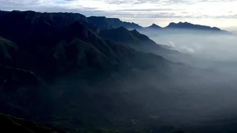 Aerial drone view moving forward where many big mountains are visible Stock Footage 264085680