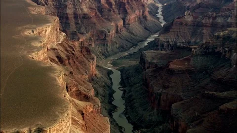 Aerial drone view moving over the grand canyon formation. The Desert View Video stock 336577201