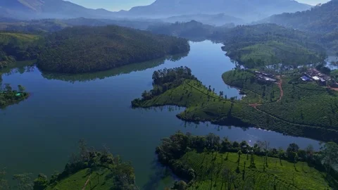 Aerial Drone View of Munnar Tea Plantations, India Scenic Mountain Landscape Stock Footage 328331598