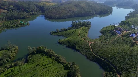 Aerial Drone View of Munnar Tea Plantations, India Scenic Mountain Landscape Stock Footage 328331625