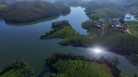 Aerial Drone View of Munnar Tea Plantations, India Scenic Mountain Landscape Stock Footage 328331628