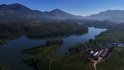 Aerial Drone View of Munnar Tea Plantations, India Scenic Mountain Landscape Stock Footage 328331682