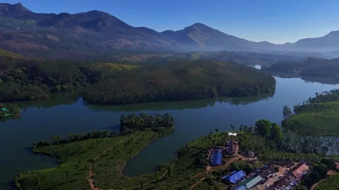 Aerial Drone View of Munnar Tea Plantations, India Scenic Mountain Landscape Stock Footage 328331775