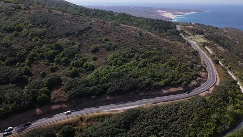 Aerial drone view of N247 looking south towards Guincho and Cascais, Portugal Stock Footage 315504044