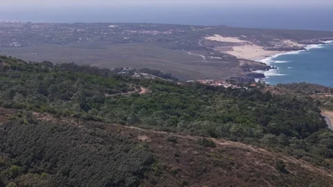 Aerial drone view of N247 looking south towards Guincho and Cascais, Portugal Stock Footage 315504137