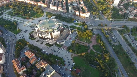 Aerial drone view of National palace of culture Sofia Bulgaria Stock Footage