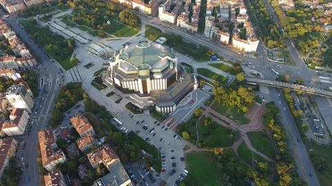 Aerial drone view of National palace of culture Sofia Bulgaria Video stock 95291053