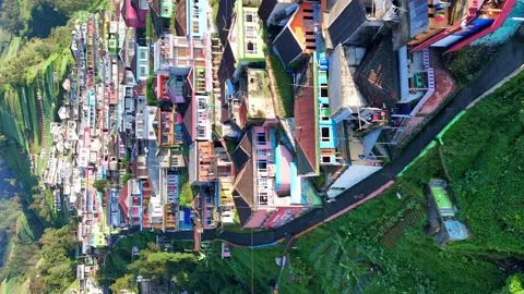 Aerial drone view of Nepal van Java, a colorful mountain village on steep Stock-Footage 322562601