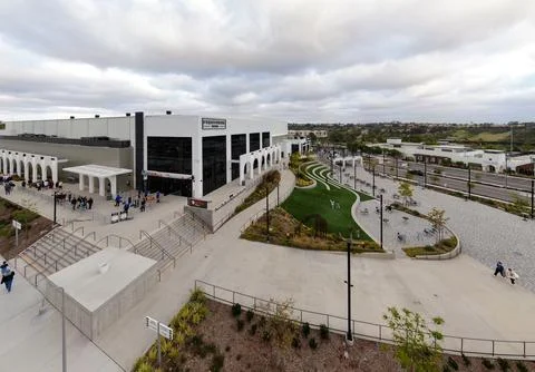 Aerial drone view of the new Frontwave Arena in Oceanside CA. Stock Photos