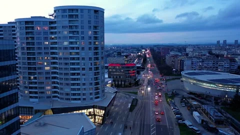 Aerial drone view to a new modern residential buildings at night in Burgas 스톡 동영상 322575284