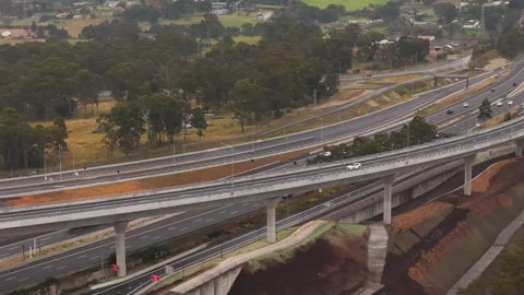 Aerial drone view of the newly opened M7-M12 Interchange at Cecil Hills, NSW Vídeo Stock 344094063
