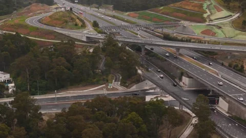 Aerial drone view of the newly opened M7-M12 Interchange at Cecil Hills, NSW Vídeo Stock 344094084