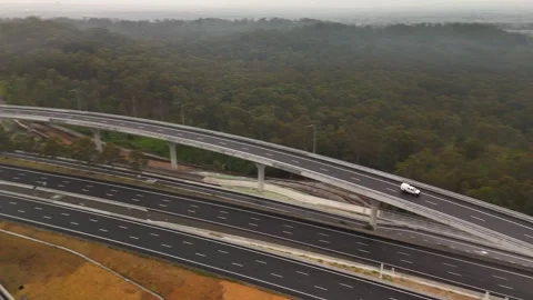 Aerial drone view of the newly opened M7-M12 Interchange at Cecil Hills, NSW Vídeo Stock 344094090