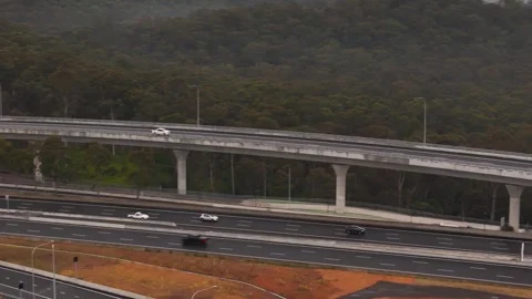 Aerial drone view of the newly opened M7-M12 Interchange at Cecil Hills, NSW Vídeo Stock 344094093
