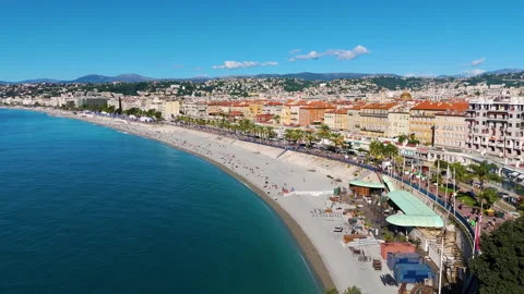 Aerial drone view of Nice harbor and Promenade des Anglais, French Riviera Stock-Footage 324802315