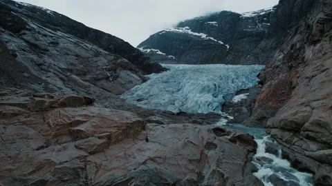 Aerial Drone View of Nigardsbreen Glacier Norway Showing Glacier Retreat 스톡 동영상 339133033