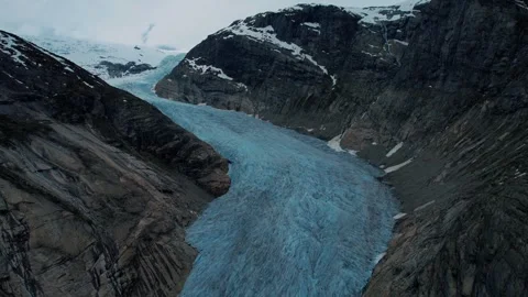 Aerial Drone View of Nigardsbreen Glacier Norway Showing Glacier Retreat Vídeos de archivo 339134291