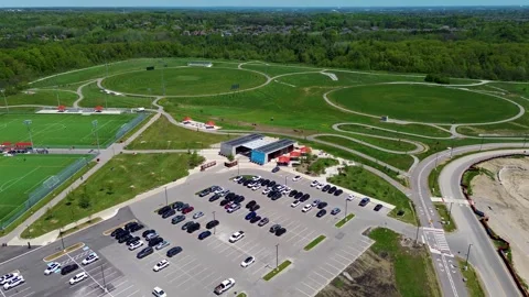 Aerial Drone View of North Maple Regional Park Trails and Sports Fields 스톡 동영상 335798039
