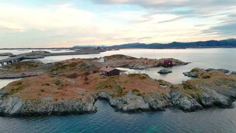 Aerial Drone View of Norway's Atlantic Ocean Road and Coastal Islands Stock Footage 315504807