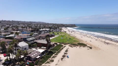 Aerial Drone View of Ocean Beach Coastline and Pier, San Diego Stock Footage 340657485