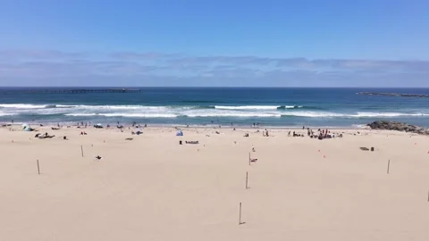 Aerial Drone View of Ocean Beach Coastline and Pier, San Diego Stock Footage 340657504