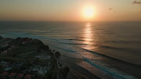Aerial Drone View of Ocean Sunset Over Uluwatu Coastline Bali Видео 342831750