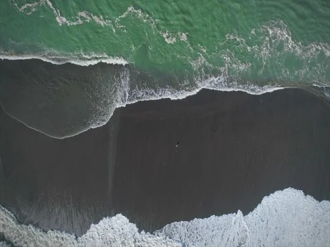 Aerial Drone View Of ocean Waves Crashing over a sand bar Stock Footage 73161566