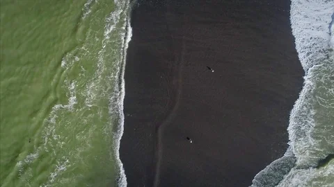 Aerial Drone View Of ocean Waves Crashing over a sand bar Stock Footage