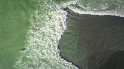 Aerial Drone View Of ocean Waves Crashing over a sand bar Stock Footage