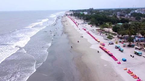 Aerial Drone View of Ocean Waves on Bangladesh Coastline Stock Footage 321673461