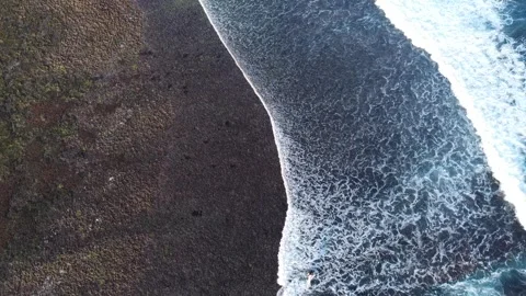 Aerial Drone View of Ocean Waves Meeting Dark Sand Beach in Bali Stock-Footage 332638139