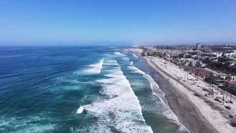 Aerial Drone View of Oceanside Pier, Beach and Coastal Town, Oceanside CA Video stock 340657568