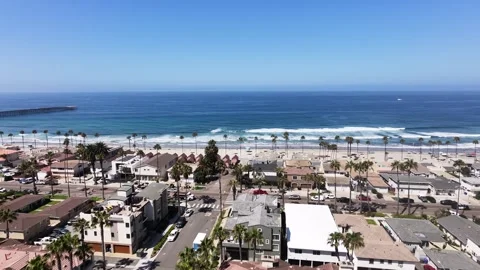 Aerial Drone View of Oceanside Pier, Beach and Coastal Town, Oceanside CA Stock-Footage 340657599