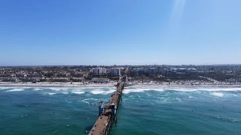 Aerial Drone View of Oceanside Pier, Beach and Coastal Town, Oceanside CA Video stock 340657601