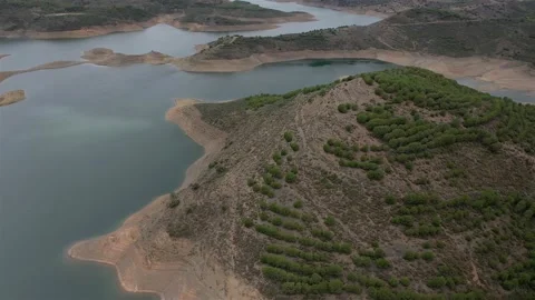 Aerial drone view of Odeleite Dam reservoir in Algarve, Portugal Stock Footage 132641515