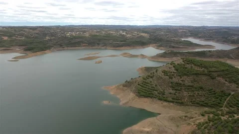 Aerial drone view of Odeleite Dam reservoir in Algarve, Portugal Stock Footage 132641526