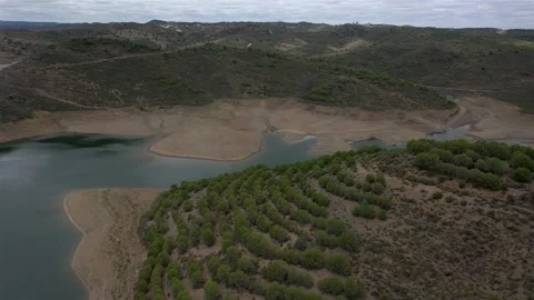 Aerial drone view of Odeleite Dam reservoir in Algarve, Portugal Stock Footage 132641585