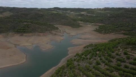 Aerial drone view of Odeleite Dam reservoir in Algarve, Portugal Stock Footage 132641646