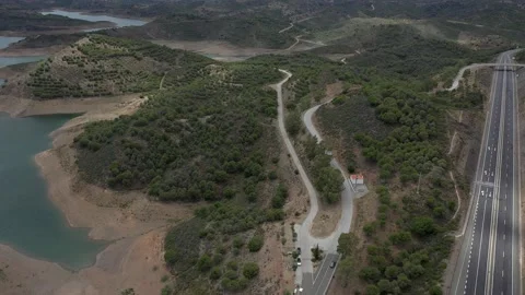 Aerial drone view of Odeleite Dam reservoir in Algarve, Portugal Stock Footage 132641809