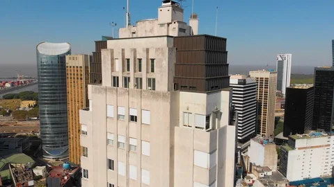Aerial drone view old and modern skyscrapers in Retiro, Buenos Aires, Argentina Stock Footage 99057770