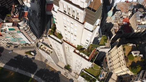Aerial drone view old and modern skyscrapers in Retiro, Buenos Aires, Argentina Stock Footage 99059103